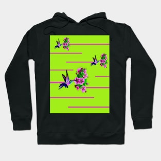 Hummingbirds and pink flowers on green Hoodie